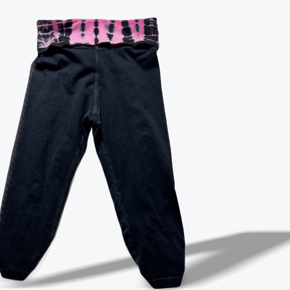 Hard Tail Forever Cropped Leggings Fold Over Black Pink Tie Dye Y2K XS